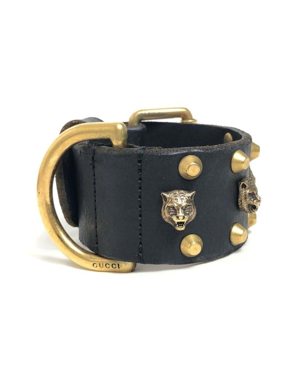 Gucci Leather Bracelet Cat Head Black Gold Hardware - Picture 4 of 10